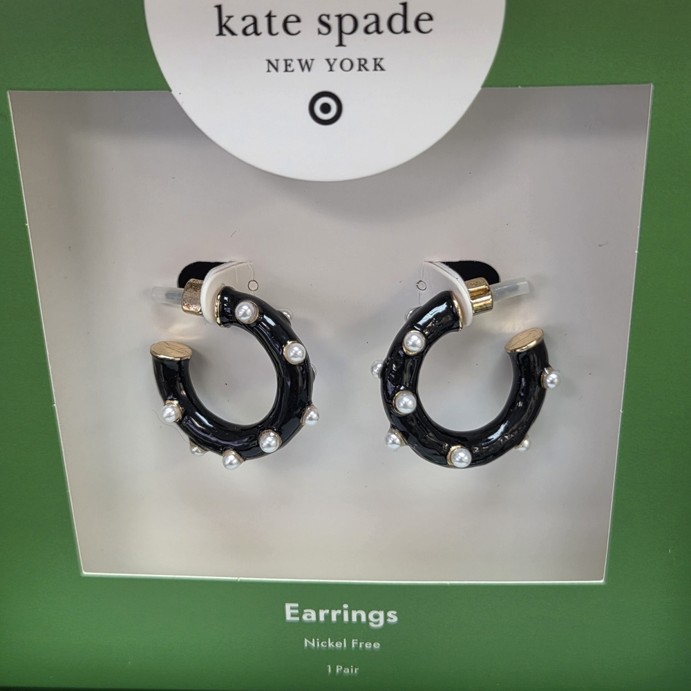 kate spade Black Pearl-Accent C Hoop Earrings